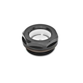 GN 743.1 Aluminum Fluid Sight Glasses, with ESG Safety Glass, Resistant up to 356 °F Type: AS - With reflector, black anodized finish