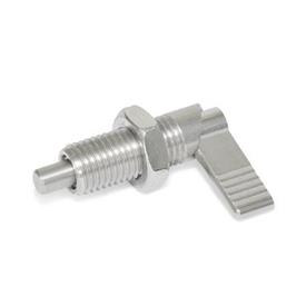 GN 721.5 Stainless Steel Cam Action Indexing Plungers, Non Lock-Out, with 180° Limit Stop Type: LAK - Left hand limit stop, with lock nut