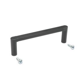 GN 423 Aluminum Rack Handles, for 19&quot; Rack and Enclosure Layout Type: A - Mounting from the back (self-tapping screws)<br />Finish: ESS - Handle bar anodized, black / handle shanks black, matte finish