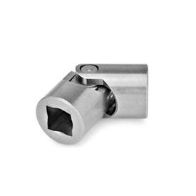 DIN 808 Steel Universal Joints with Needle Bearing, Single or Double Jointed Bore code: V - With square<br />Type: EW - Single jointed, needle bearing