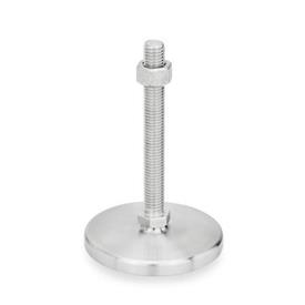 GN 21 Metric Thread, Stainless Steel Leveling Feet, Tapped Socket or Threaded Stud Type, with Turned Base, without Mounting Holes Type (Base): D0 - Fine turned, without rubber pad<br />Version (Stud / Socket): SK - With nut, external hex at the bottom