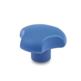 EN 5342 Perillas de tres lóbulos, de plástico que cumple con la FDA, detectable, con inserto roscado de acero inoxidable Material / acabado: VDB - Detectable visualmente