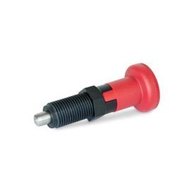 EN 617.2 Plastic Indexing Plungers, with Stainless Steel Plunger Pin, Lock-Out and Non Lock-Out, with Red Knob Type: C - Lock-out, without lock nut<br />Material: NI - Stainless steel