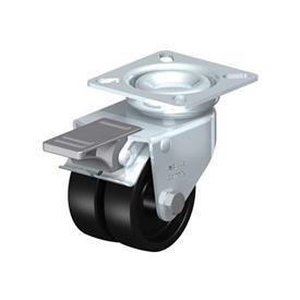  LDA-POA Roulettes jumelées pivotantes en nylon noir en acier, avec support de platine, série support normal Type: G-FI - Palier lisse avec frein stop-fix