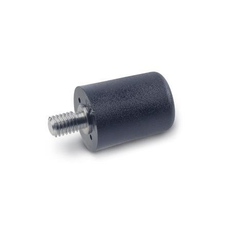 GN 599.5 Mini empuñaduras giratorias cilíndricas de plástico tecnopolímero, con husillo roscado de acero 