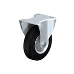 Steel Medium Duty Black Rubber Wheel Fixed Casters, with Plate Mounting