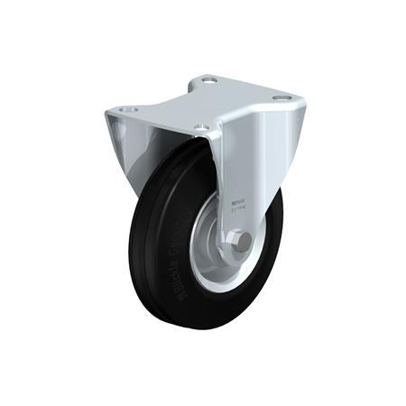  B-RD Steel Medium Duty Black Rubber Wheel Fixed Casters, with Plate Mounting 