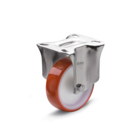 EN 22882 Steel / Stainless Steel Medium Duty Casters, Polyurethane Wheel Tread, Polyamide Wheel Core, Light Version Bearing type: G - Friction bearing<br />Bracket type: B - Rigid bracket<br />Coding: L - Light version<br />Bracket material: NI - Stainless steel sheet metal