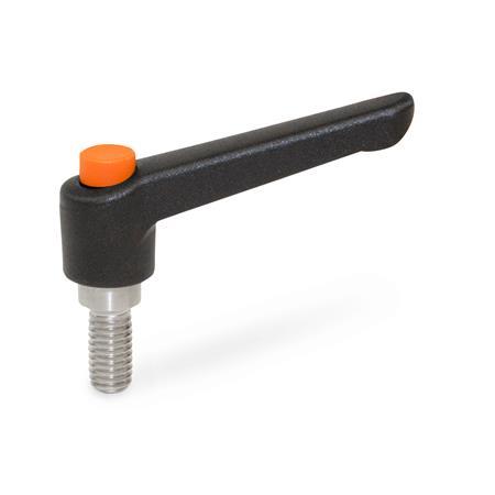 Adjustable Levers WN 303.1: Plastic, Threaded Stud Type, with Stainless Steel Components, with Push Button