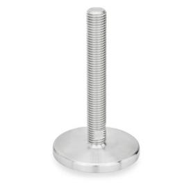 GN 21 Metric Thread, Stainless Steel Leveling Feet, Tapped Socket or Threaded Stud Type, with Turned Base, without Mounting Holes Type (Base): D0 - Fine turned, without rubber pad<br />Version (Stud / Socket): T - Without nut, wrench flat at the bottom