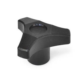  V3-B Perillas de tres lóbulos de nylon plastificado, con inserto roscado de latón 