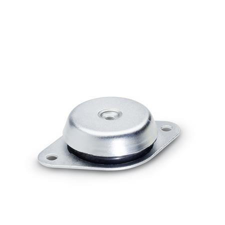 Vibration Damping Leveling Feet GN 148: Steel, Tapped Type, with Rubber Pad