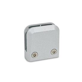 GN 939 Abrazaderas de soporte de panel de zinc fundido a presión, para paneles de vidrio y plástico Tipo: F - Abrazadera de superficie<br />Acabado: SR - Plateado, RAL 9006, acabado texturizado