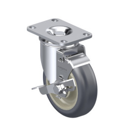 WN 22882.1 Steel Medium Duty Casters, Polyurethane Wheel Tread, Polypropylene Wheel Core, Light Version Bearing type: K - Annular ball bearing<br />Bracket type: LF - Swivel bracket with mounting plate, with wheel brake