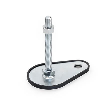 GN 42 Steel Leveling Feet, Tapped Socket or Threaded Stud Type, with Mounting Hole, Teardrop Shape Type (Base): A1 - With rubber cap, clipped on, black
Version (Stud / Socket): SK - With nut, external hex at the bottom
