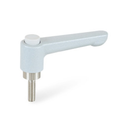 GN 304.1 Zinc Die-Cast Straight Adjustable Levers, with Push Button, Threaded Stud Type, with Stainless Steel Components Lever color: SR - Silver, RAL 9006, textured finish<br />Push button color: G - Gray, RAL 7035