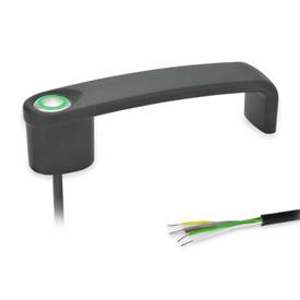 GN 422 Zinc Die-Cast Cabinet U-Handles, with Power Switching Function, with PUR Cable Type: T1 - With 1 button<br />Finish: SW - Black, RAL 9005, textured finish