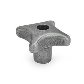 DIN 6335 Cast Iron Hand Knobs, with Tapped or Plain Bore Material: GG - Cast iron<br />Type: D - With tapped through bore