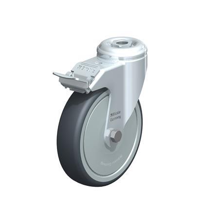  LKRA-TPA Steel Light Duty Swivel Casters, with Thermoplastic Rubber Wheels and Bolt Hole Fitting, Heavy Bracket Series Type: K-FI-FK - Ball bearing with stop-fix brake, with thread guard