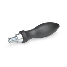 DIN 98 Empuñaduras giratorias de acero, aluminio o plástico, con husillo liso o roscado Material: KT - Plástico<br />Tipo: E - Con espárrago roscado