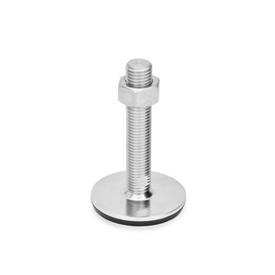GN 44 Stainless Steel AISI 316L Leveling Feet, Threaded Stud Type Type (Base): D3 - With rubber pad, vulcanized, black<br />Version (Stud): TK - With nut, wrench flat at the bottom