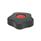 EN 5331 Plastic Five-Lobed Knobs, with Brass Square or Tapped Insert, Low Type, with Colored Cover Caps Type: B - With cover cap
Color of the cover cap: DRT - Red, RAL 3000, matte finish