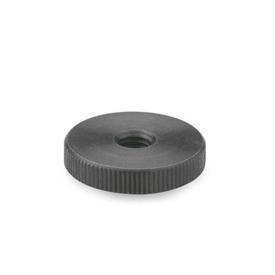DIN 467 Steel Flat Knurled Nuts, with Tapped Through Bore, Blackened Finish 