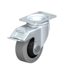  L-POEV Steel Medium Duty Rubber Wheel Swivel Casters, with Plate Mounting Type: K-FI-SG-FK - Ball bearing with stop-fix Brake, with Gray Wheel, with Thread Guard