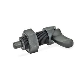 EN 672 Plastic Cam Action Indexing Plungers, with Steel / Stainless Steel Plunger Pin, Lock-Out Material: ST - Steel<br />Type: AK - With lock nut