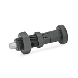 EN 617.2 Plastic Indexing Plungers, with Stainless Steel Plunger Pin, Lock-Out and Non Lock-Out Material: NI - Stainless steel<br />Type: CK - Lock-out, with lock nut