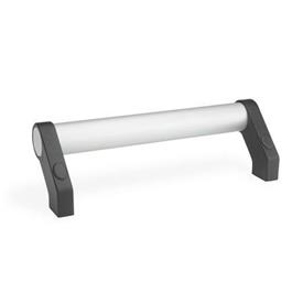 GN 333 Aluminum Tubular Handles, with Zinc Die-Cast Angled Handle Legs Type: B - Mounting from the operator's side (only for d<sub>1</sub> = 28 mm)<br />Finish: EL - Anodized finish, natural color