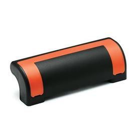 EN 630.2 Technopolymer Plastic Guard Safety Handles, with Counterbored Through Holes,  Ergostyle® Color of the cover: DOR - Orange, RAL 2004, shiny finish