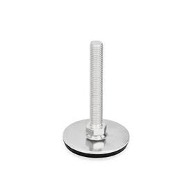 GN 41 Metric Thread, Stainless Steel Leveling Feet, Tapped Socket or Threaded Stud Type Type (Base): D3 - With rubber pad, vulcanized, black<br />Version (Stud / Socket): S - Without nut, external hex at the bottom