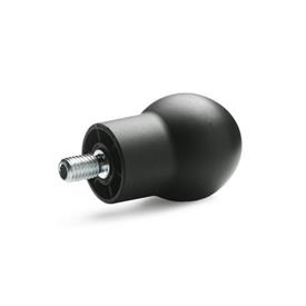 EN 596 Technopolymer Plastic Revolving Ball Knobs, with Threaded Stud, Ergostyle® 