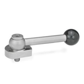 GN 918.5 Stainless Steel Eccentrical Cam Units, Radial Clamping, with Threaded Bolt Type: GV - With ball lever, straight (serrations)<br />Clamping direction: L - By counter-clockwise rotation