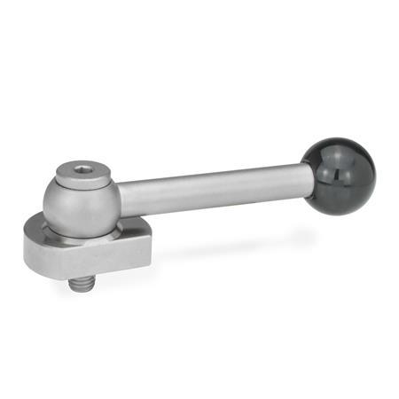 GN 918.5 Stainless Steel Eccentrical Cam Units, Radial Clamping, with Threaded Bolt Type: GV - With ball lever, straight (serrations)
Clamping direction: L - By counter-clockwise rotation
