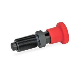 GN 817 Doigts d'indexage en acier avec plusieurs longueurs de goupille, verrouillable ou non verrouillable, bouton rouge Type: C - Verrouillable, sans contre-écrou<br />Couleur: RT - Rouge, RAL 3000, finition mate