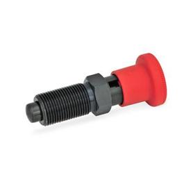 GN 817 Steel Indexing Plungers, Lock-Out and Non Lock-Out, with Multiple Pin Lengths, with Red Knob Type: C - Lock-out, without lock nut<br />Color: RT - Red, RAL 3000, matte finish