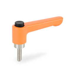 GN 304.1 Zinc Die-Cast Straight Adjustable Levers, with Push Button, Threaded Stud Type, with Stainless Steel Components Lever color: OS - Orange, RAL 2004, textured finish<br />Push button color: S - Black, RAL 9005