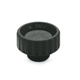 EN 590 Boutons de préhension cannelés antistatiques en technopolymère, avec insert taraudé borgne ou traversant taraudé Type: E - Avec alésage borgne taraudé<br />Matériau: ESD - Plastique