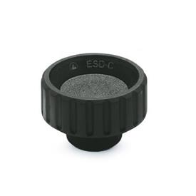 EN 590 Technopolymer Plastic Antistatic Knurled Nuts, with Brass Tapped Through or Tapped Blind Bore Insert Type: E - With tapped blind bore<br />Material: ESD - Plastic
