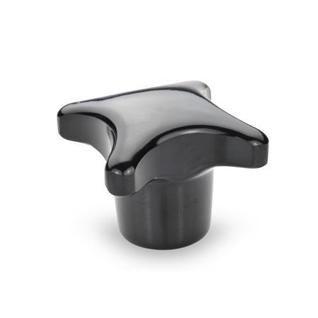 DIN 6335 Boutons à main en plastique phénolique, avec insert laiton taraudé 