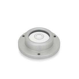 GN 2277 Aluminum, Bull's Eye Spirit Levels, with Mounting Flange Type: A - Mounting flange for bolting to surface<br />Material / Finish: ALN - Anodized finish, natural color