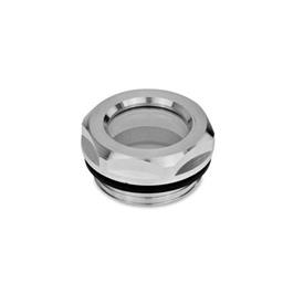 GN 743 Aluminum Fluid Sight Glasses, with Float Glass, Resistant up to 212 °F Type: B - Without reflector, plain finish