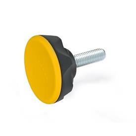EN 636.4 Boutons champignon à sept lobes en plastique technopolymère, avec goujon fileté en acier, Ergostyle® Couleur: DGB - Jaune, RAL 1021, finition mate