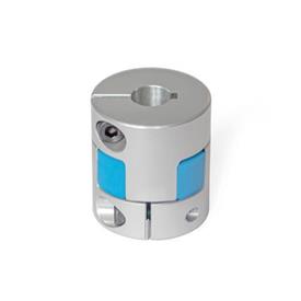 GN 2240 Aluminum Elastomer Jaw Couplings, with Clamping Hub, with Metric or Inch Bores Bore code: K - With keyway (from d<sub>1</sub> = 30 mm)<br />Hardness: BS - 80 Shore A, blue