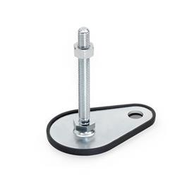 GN 42 Steel Leveling Feet, Tapped Socket or Threaded Stud Type, with Mounting Hole, Teardrop Shape Type (Base): A1 - With rubber cap, clipped on, black<br />Version (Stud / Socket): SK - With nut, external hex at the bottom