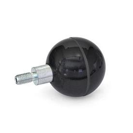  PB/GE Phenolic Plastic Revolving Ball Knobs, Short Shoulder Type, with Steel Threaded Spindle 