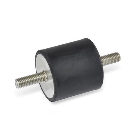 GN 451.1 Rubber Vibration Isolation Mounts, Cylindrical Type, with Stainless Steel Components, with 2 Threaded Studs 