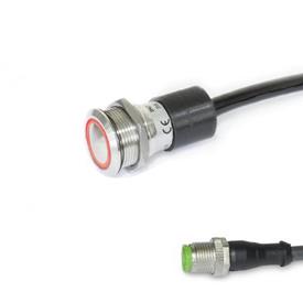 GN 3310 Interruptores con botón pulsador de acero inoxidable, con luz LED Luz: RG - Rojo / verde (bicolor)<br />Tipo de conexión: KS - Conector de 5 clavijas